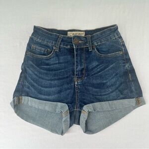 BLUE SAVVY Cuffed Denim Women's Juniors Cotton Blend Blue Shorts Jeans Size 1/25